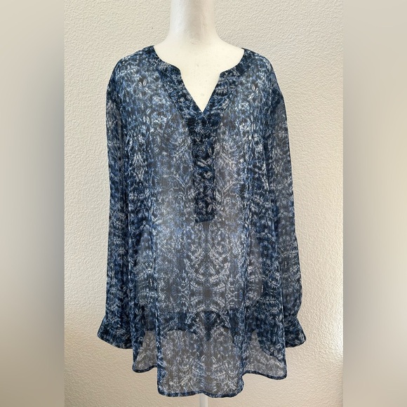 TEVO by Vicente camuto Blue Patterned Women's Top size XL - Picture 1 of 7